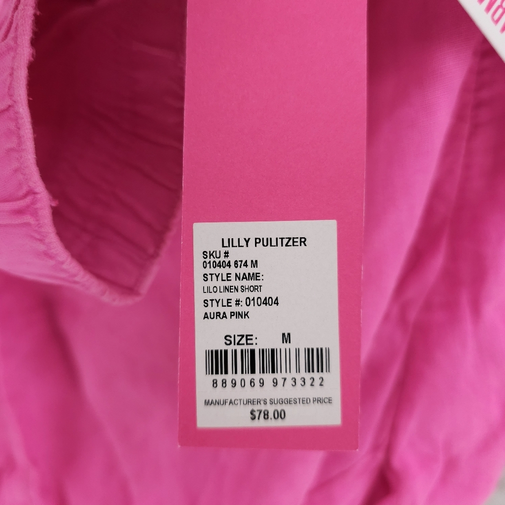 NWT LILLY PULITZER Lilo Linen Short Aura Pink Lagoon Garment Dyed S M XL - Picture 9 of 10
